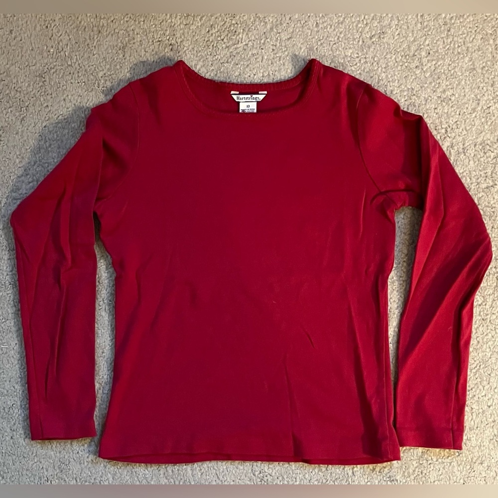 Hartstrings Girls Knit Top Size 10 Deep Red Long Sleeve